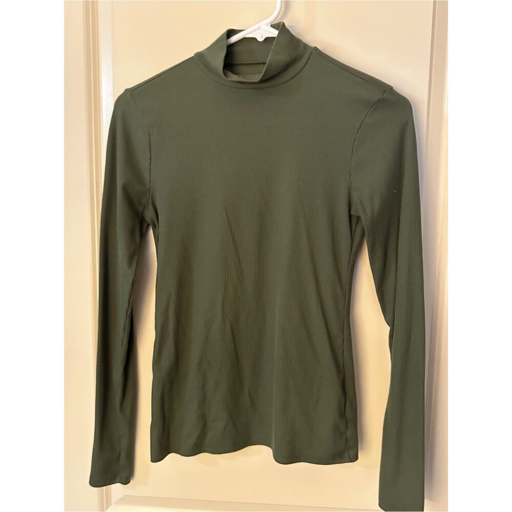 No Boundaries Olive Ribbed Mock Neck Long Sleeve Top Women’s Sz Small